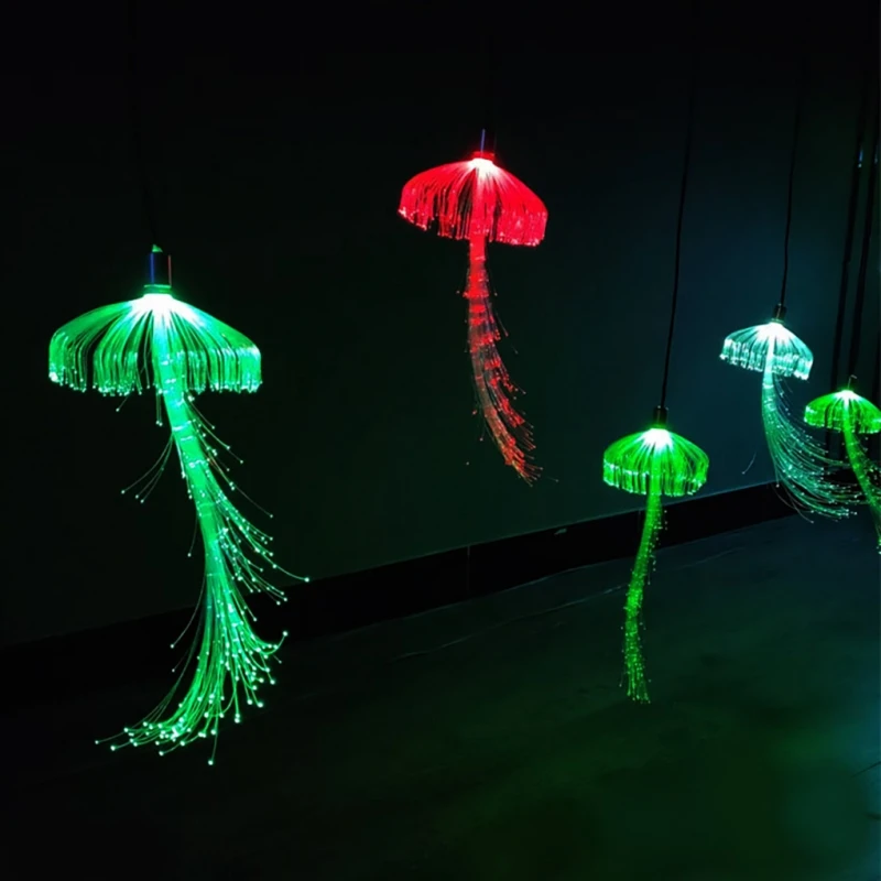 MEMEOKON 10pcs 12V Fiber Optic Jellyfish String Chandeliers Outdoor Christmas Garland Party Garden Tree Lights