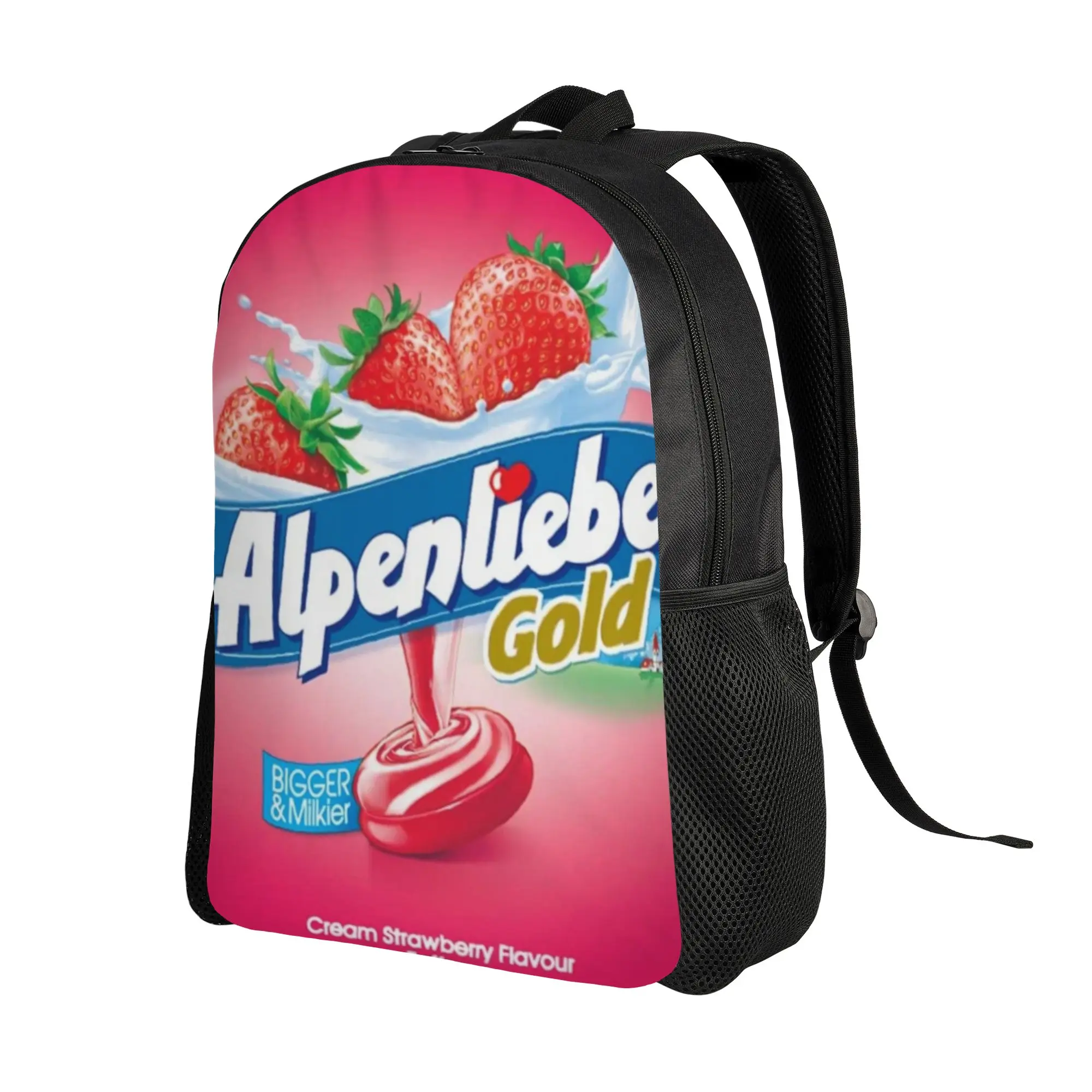 A-Alpenliebee Creamy Strawberry Milk Toffee Candy Backpack Students Sporty Fashionable mochila Large Capacity Bag Back To School