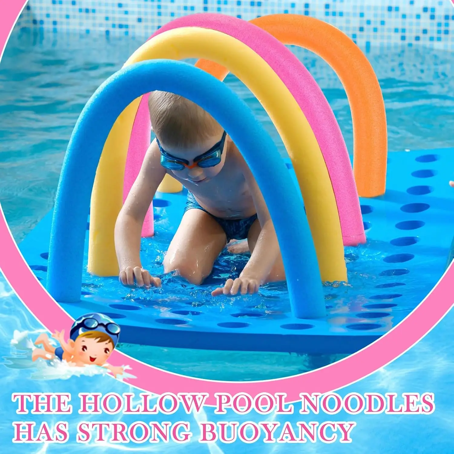 18 Pack Pool Noodles Bulk 39 x 2.24 inches Foam Pool Swimming Noodle Large Hollow Bright Foam Swim Noodles Floats Heavy Duty for Adults Floating Swimming Craft Project(Colorful) view 6