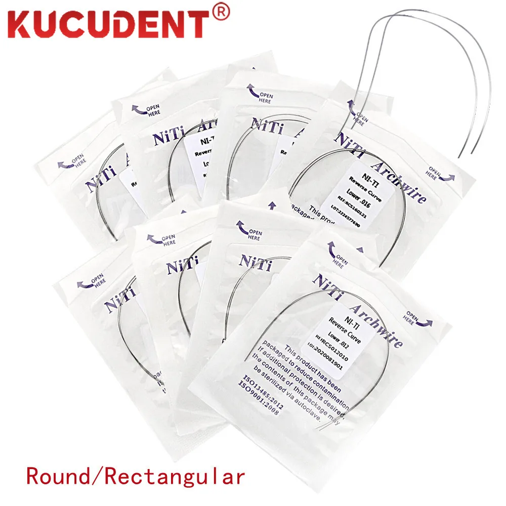 2Pcs/Pack Dental Orthodontic NITI Arch Wires Reverse Curve Archwire Super Elastic Round Rectangular Upper/Lower Dentist Material