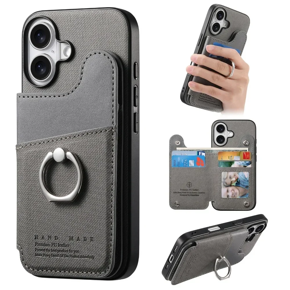 Flip-Wallet mit Kartenhalter RFID-blockierende Handyhülle für iPhone 18 17 16 15 14 Plus 13 12 Pro Max Ring-Lederhalterung – Detail 6
