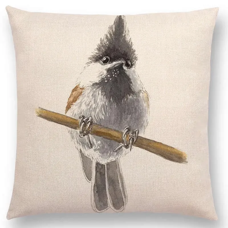 Newest Birds Painting Cushion Cover Robin Titmouse Toucan Fairy Sparrow Firecrest Cardinal Bullfinch