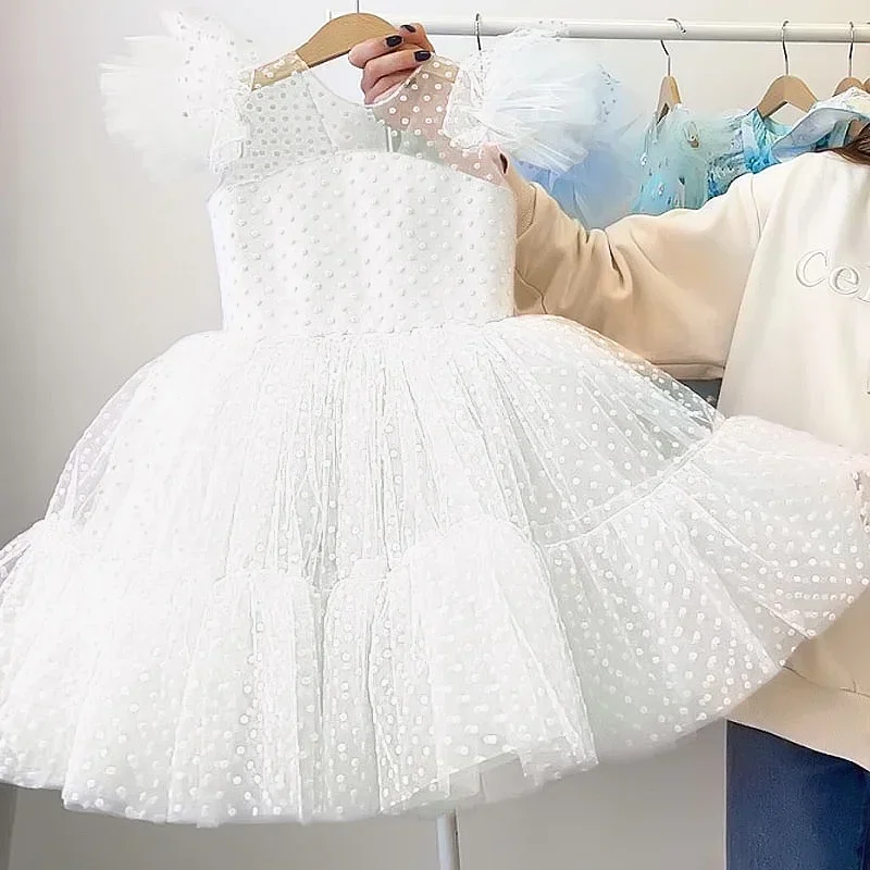 Vestido de fiesta de cumpleaños para niña, traje de princesa con lunares, de 3 a 10 años, elegante