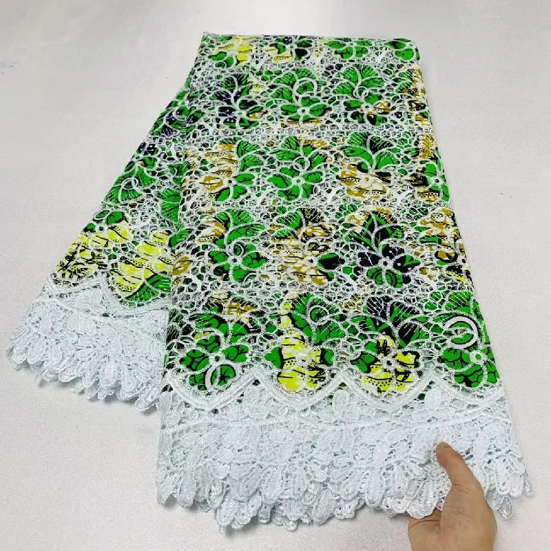 

5 Y High Huality Ankara Fabric African Real Guipure Lace Wax Print 100% Cotton Soft Tissus Embroidery For Sewing Material K80906