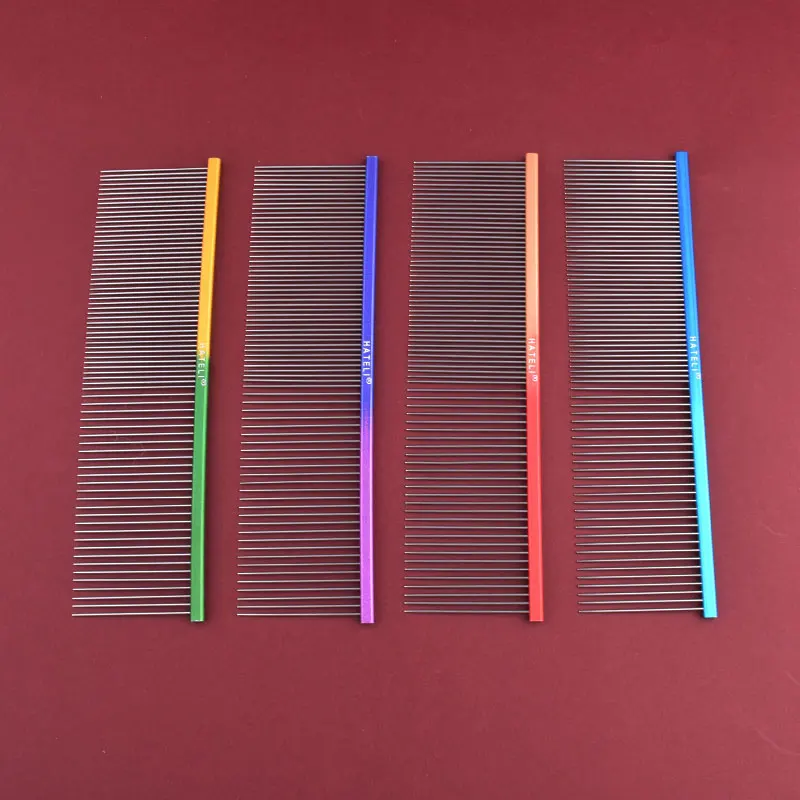 Pet Rainbow Comb Cat Stainless Steel Needle Comb Aviation Aluminum Comb Handle Comb Grooming Supplies Pet Dog Hair Remover Comb