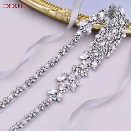 Imagen 2 del producto TOPQUEEN-Cinturón de novia con diamantes de imitación para mujer, accesorios de vestido de novia, cinturón de cinta de satén S51