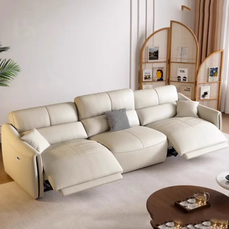 Leather Beige Living Room Sofas Luxury Recliner Armchair Sleeper Sofas Double Lounges Daybed Divani Soggiorno Home Furniture