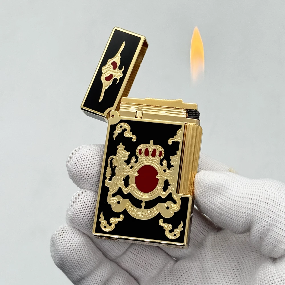 Double Lions Embossed Loud Sound Refillable Butane Lighter, Soft Flame Metal Smoking Collectible Gift for Men