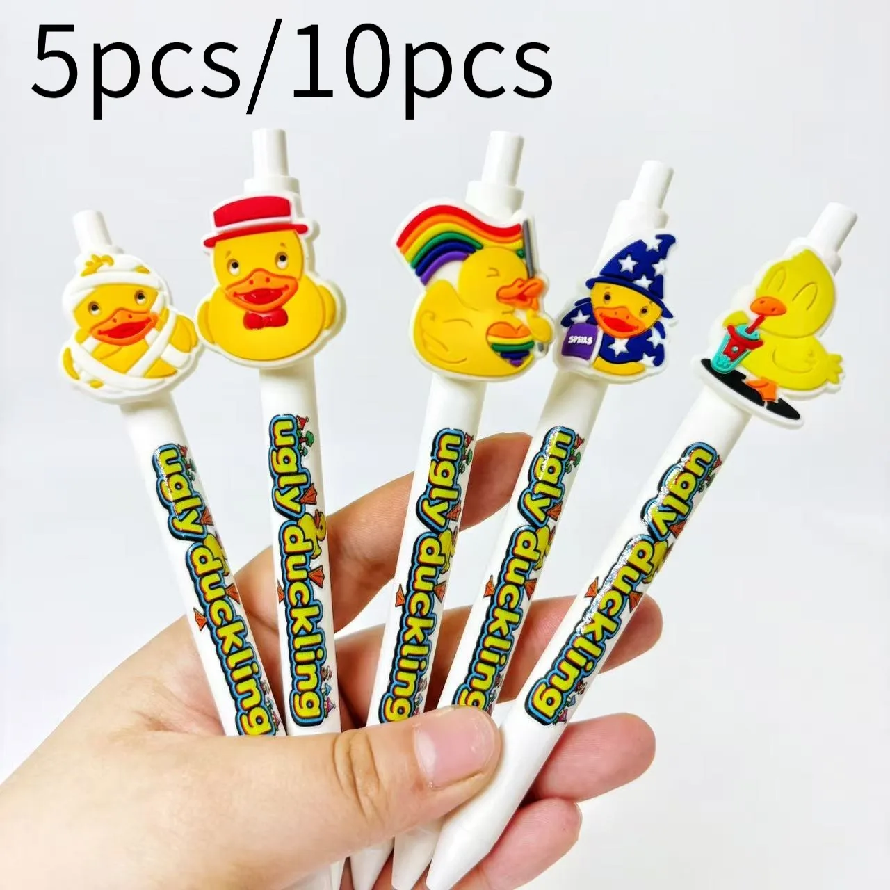 

5pcs/10pcs Creative Big Mouth Duck Theme Ballpoint Pens, Little Yellow Duck Printed Pens for Students, Writing and Gift Pens