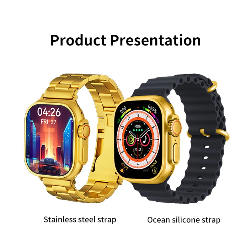 Luxury Golden Smart Watch Wireless Health Monitoring Waterproof Monitoring Full Screen Touch Wristwatch for Sport Smartwatch