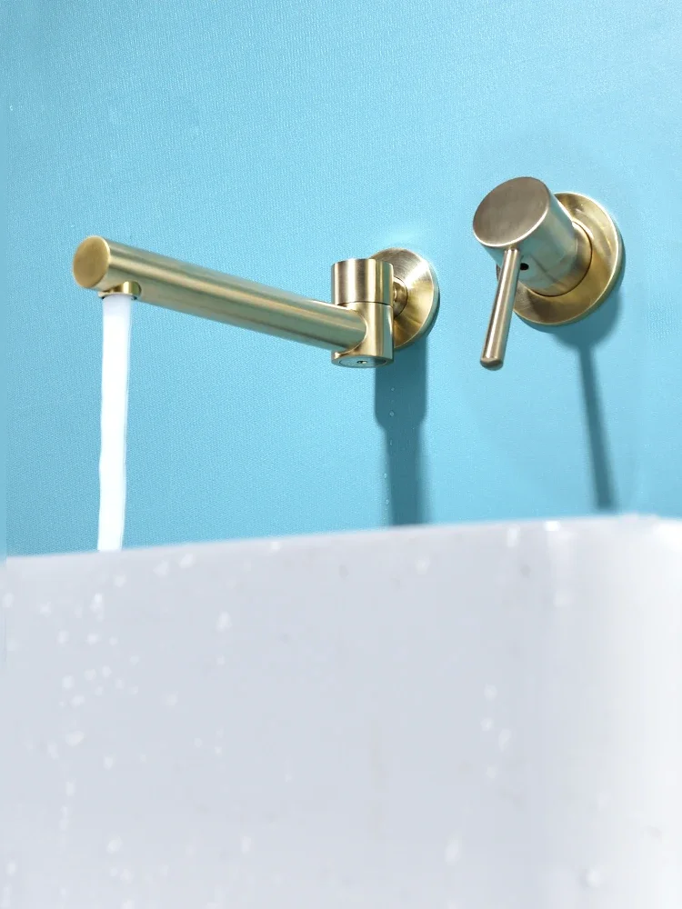 Gold flush wall-mounted washbasin faucet all-copper hot and cold water washbasin built-in wall