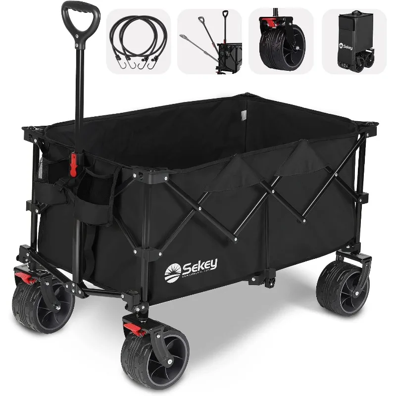 

Camping cart，Sekey 220L Collapsible Foldable Wagon with 330lbs Weight Capacity, Heavy Duty Folding Utility Garden Cart with Big