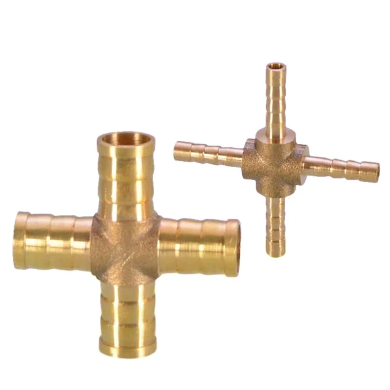 Leijiu 4mm~19mm 4 Way Hose Barb Connector Joint Shaped Brass Pipe Fitting Copper Barbed Coupler Adapter Coupling Pneumatic
