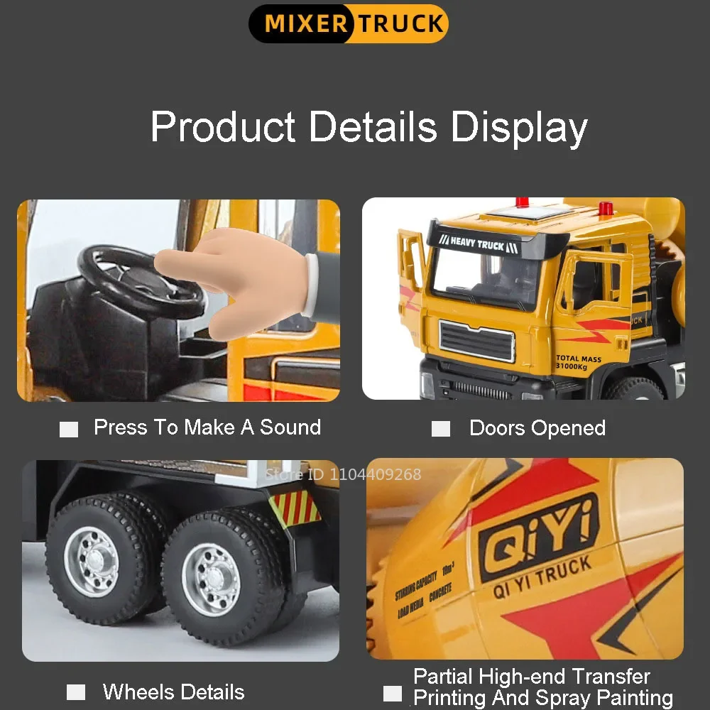 1:40 Elettrico Miscelatore di Cemento Modello di Camion Giocattolo In Lega Pressofuso Suono Luce Tirare Indietro Modelli di Veicoli di Ingegneria per I Ragazzi Regali
