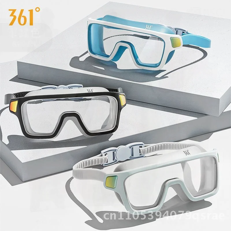 361 الرجال النساء الكبار نظارات السباحة HD مكافحة الضباب مقاوم للماء شقة إطار كبير نظارات الغوص سنو وايت/الراقية
