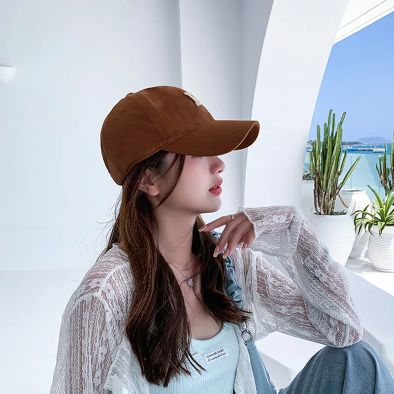 New Women\'s Versatile Korean R Alphabet Embroidered Baseball Cap Curved Brim Outdoor Shade Autumn Winter Widened Sunscreen Cap