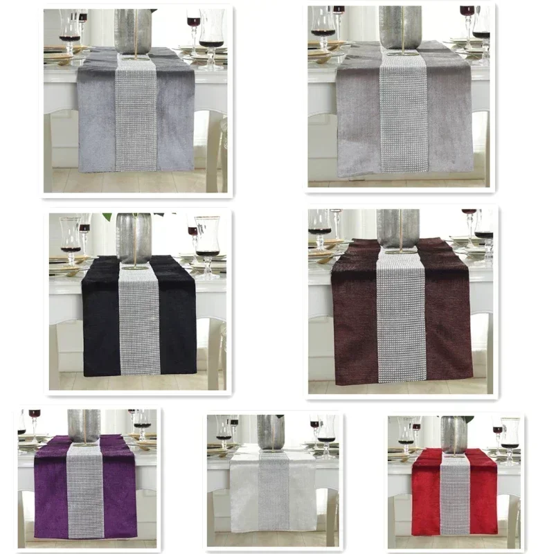 Rectangular Diamond-inlaid Flannel Table Banner Restaurant Cafe Table Coffee Flag with Tassels Fashion Mat