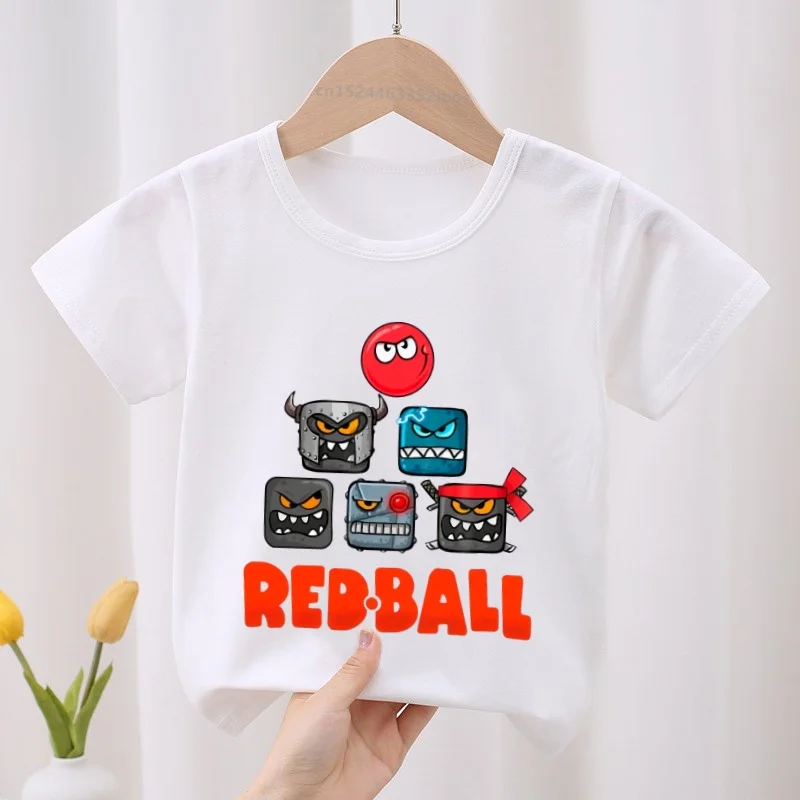 Red Ball 4 Game Print Cartoon Kids T-shirt Funny Children's Clothes New Summer Baby Girls Tops Boys Short Sleeve White T shirts