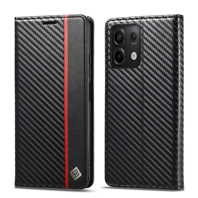 LC-imeeke Carbon Fiber Magnetic Wallet Case For Xiaomi Redmi Note 13 Pro 13C 4G Note13 Pro 13Pro 5G Leather Flip Book Cover Etui