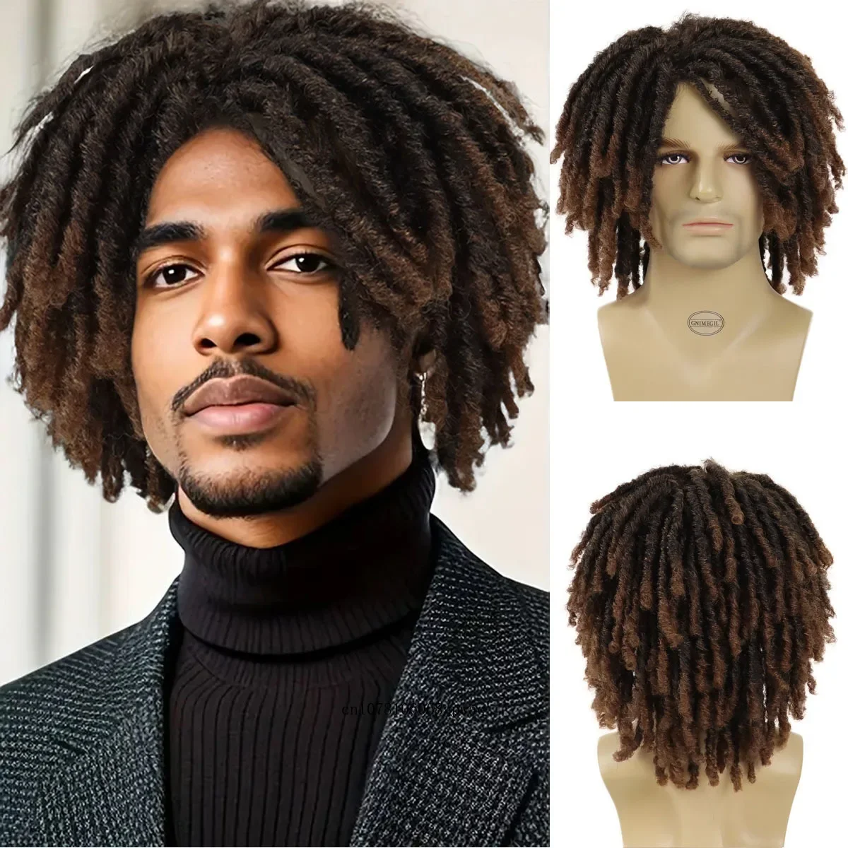 Dreadlocks Wig for Men Braided Synthetic Wig Man Ombre Brown Locs Crochet Twist Hair Men's Afro Wig Natural Short Dreads Hip Hop