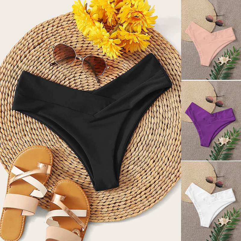 Bathing Suit Women European And American Solid Color Sexy Bikini Retro High Waist Triangular Beach Swimming Trunks For Women