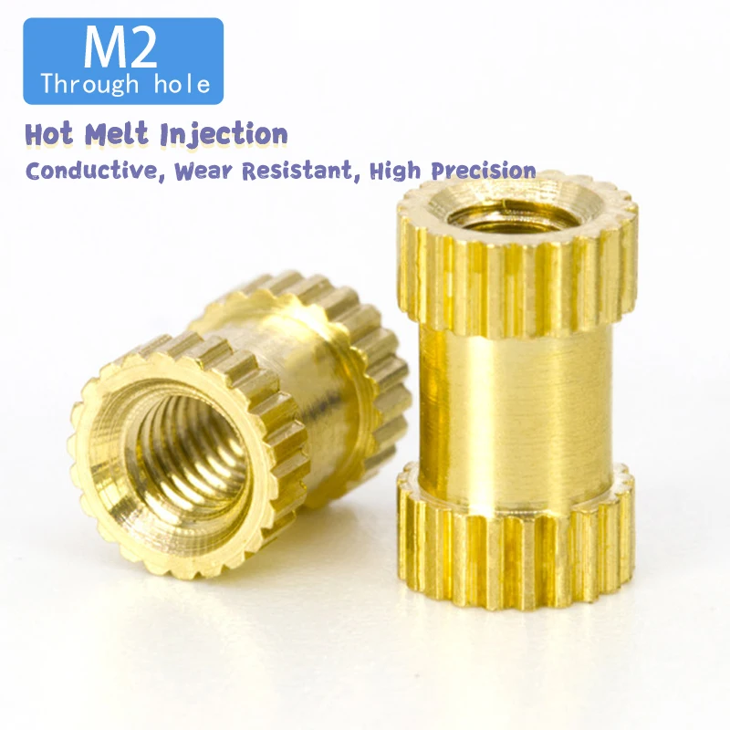 Hot Melt Injection M2 Brass Knurl Nut, Embedded Copper Insert Fastener, High Precision Conductive Nut for Household Electronic
