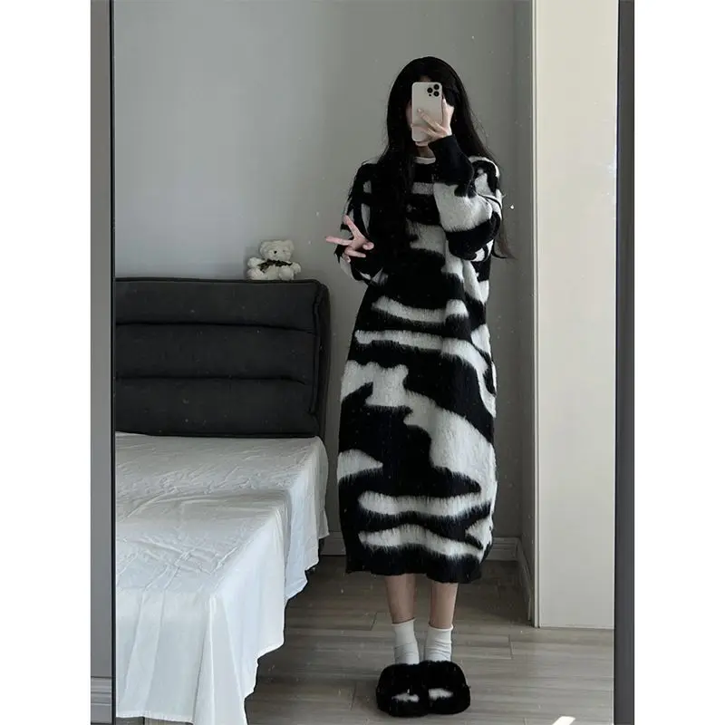 

Knitted Sleeveless Dresses Woman Womens Summer Lightweight Bohemian Loose Chic Fitting Tops High-Neck Comfortable Thin Splicing