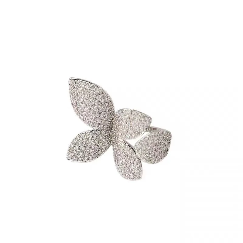 Exaggerated 925 Sterling Silver Oversized Butterfly Flower AAA Cubic Zirconia Rings for Women Promise Love Wedding Band Jewelry