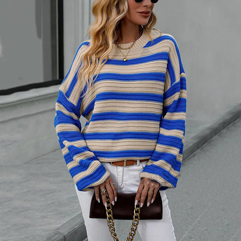 Casual Loose Pullover Sweater with Lantern Sleeve for Women, Perfect for Office Lady in Autumn and Winter