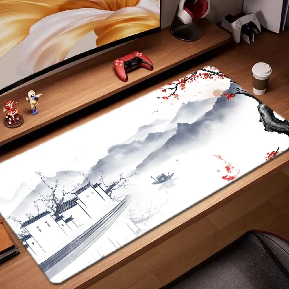 

ink painting Mouse Pad Game Accessories keyboard pad XXL large locking edge 900X400 mm table mat Gaming mousepad