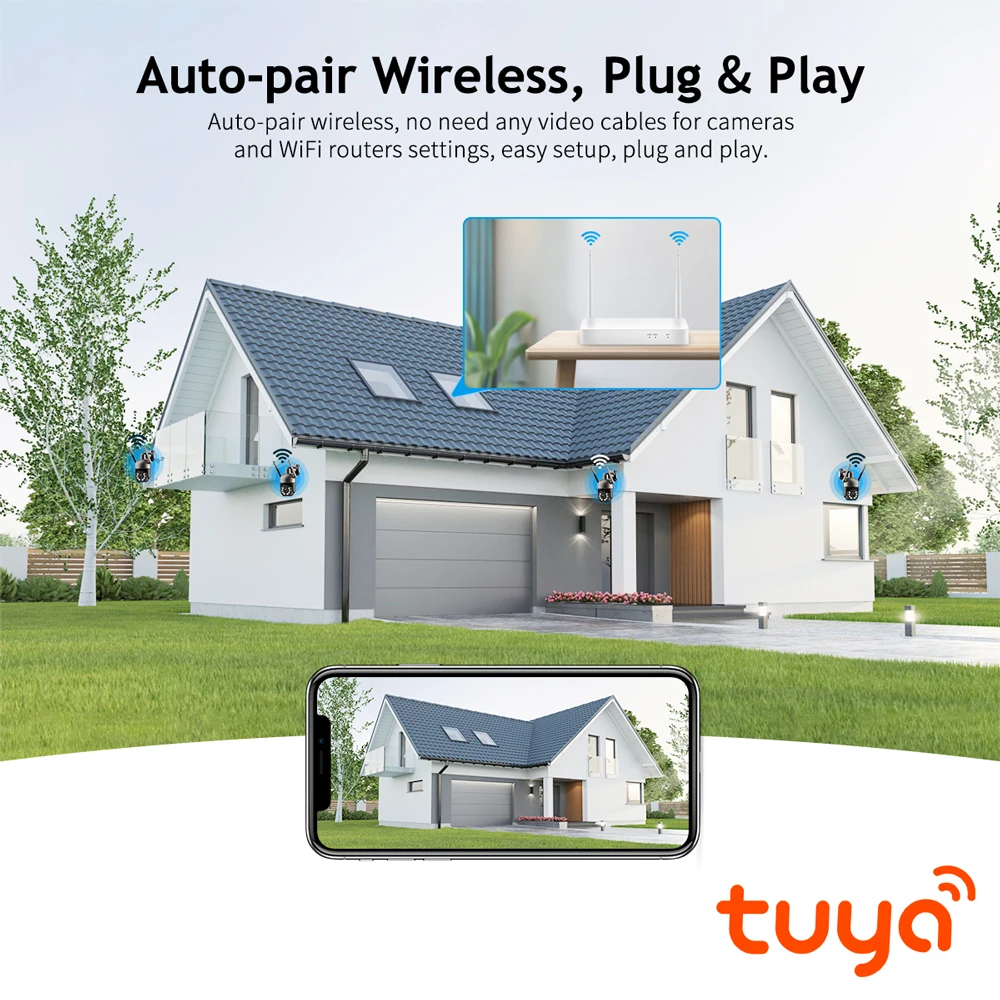 Techage 3MP Tuya NVR PTZ Wireless CCTV System Two Way Audio WIFI IP Security Camera 8CH P2P Kit di videosorveglianza rilevamento umano