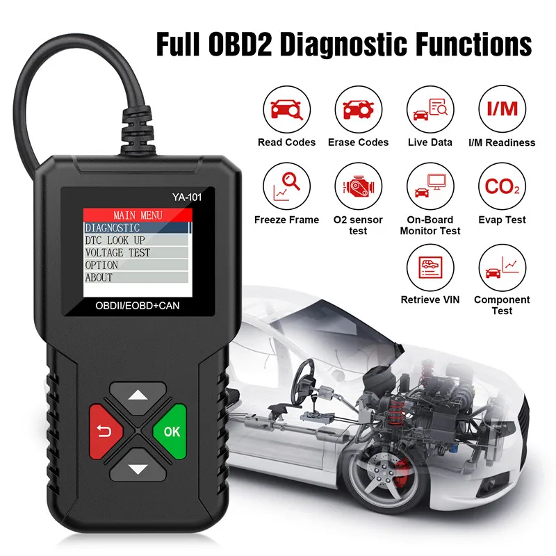 YA101 OBD OBD2 Auto Scanner Auto Diagnostic Tools OBDII EOBD Code Reader KW310 For 12V Car Diagnosis PK Elm327