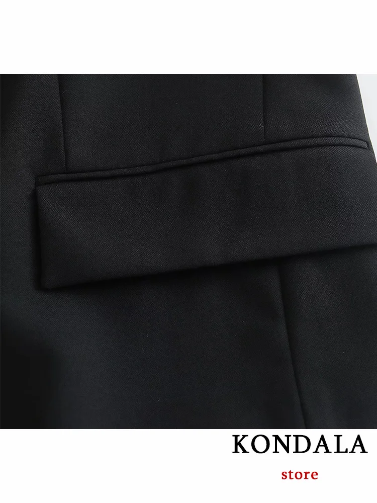 KONDALA Office Lady Black Suit Long Sleve V Neck Solid Short Blazer Z+Straight Mini Skirt Fashion 2023 Vintage Women Sets