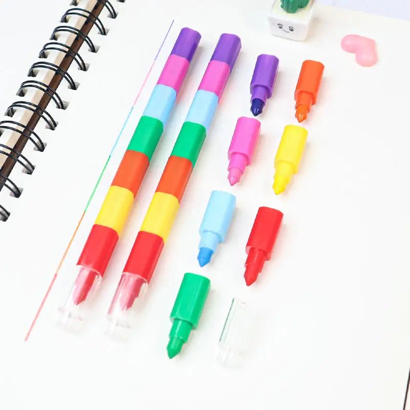 1/3/6/12PCS Modular Wax Crayons Stackable Building Block Handle 12 Colors for Drawing Art DIY Scrapbooking Office Supplies TMZ