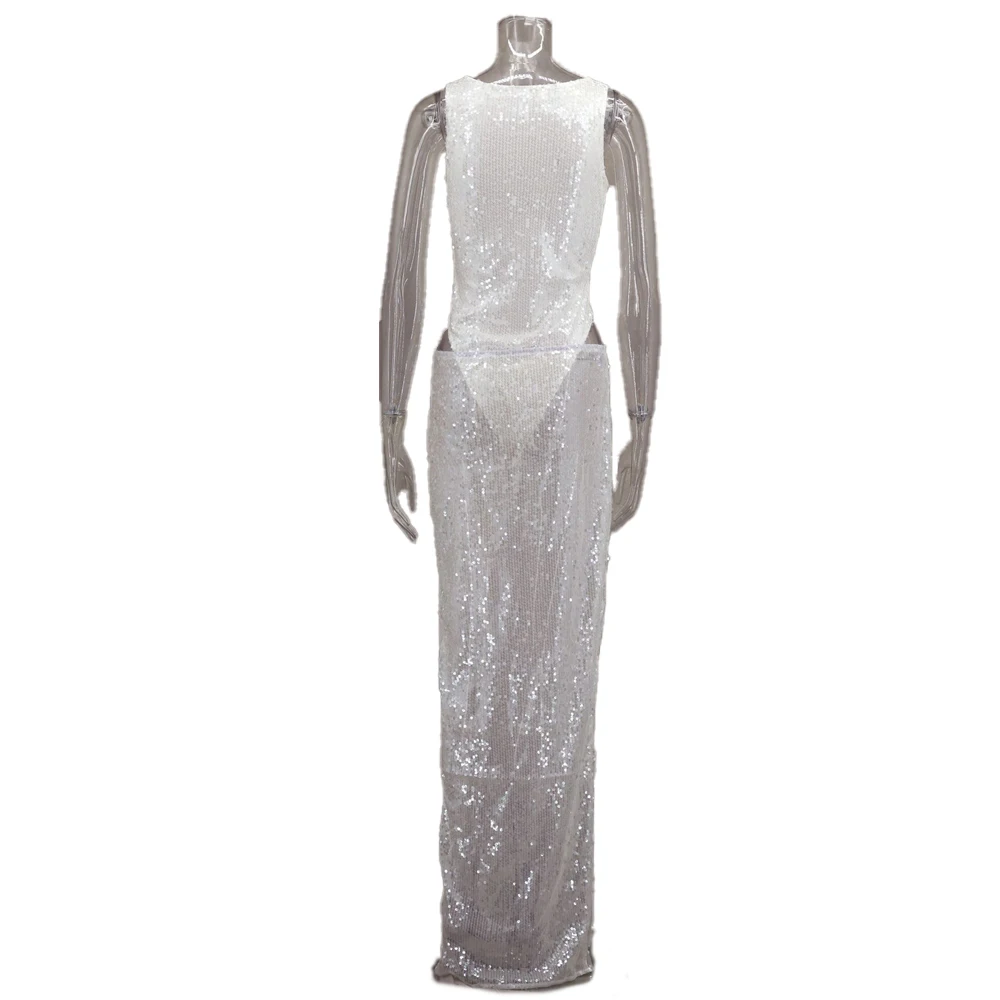 Maternity Sequin Two Piece Sleeveless Sparkly Pregnancy Photoshoot Maxi Dress Elegant Maternity Photography Gown for Pregnant