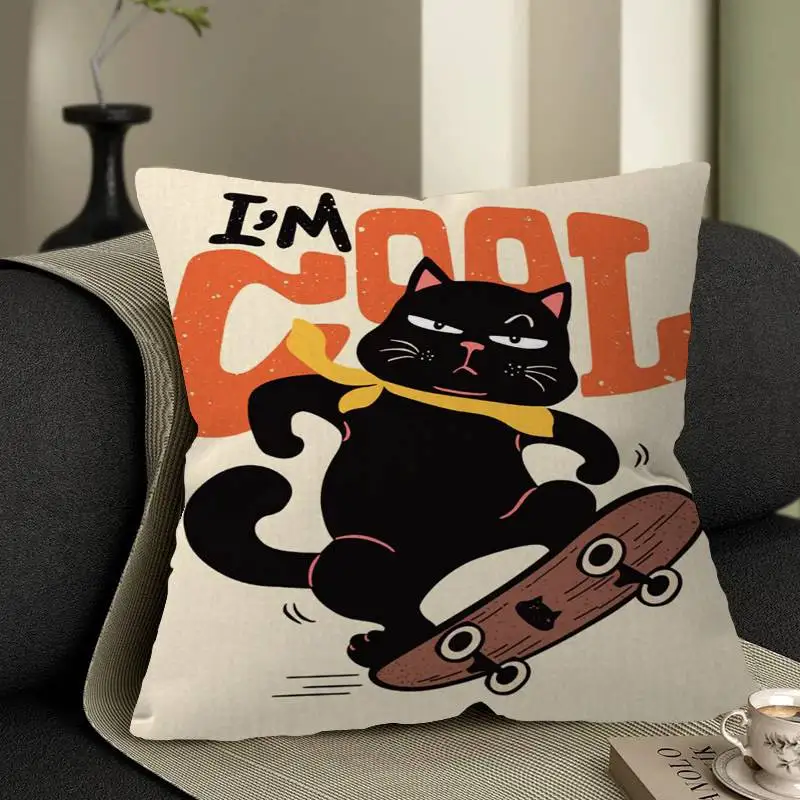 Black Cat Cushion Cover Pillowcase Upholstery Sofa Throw Pillow Home Decor Pillowcas 5