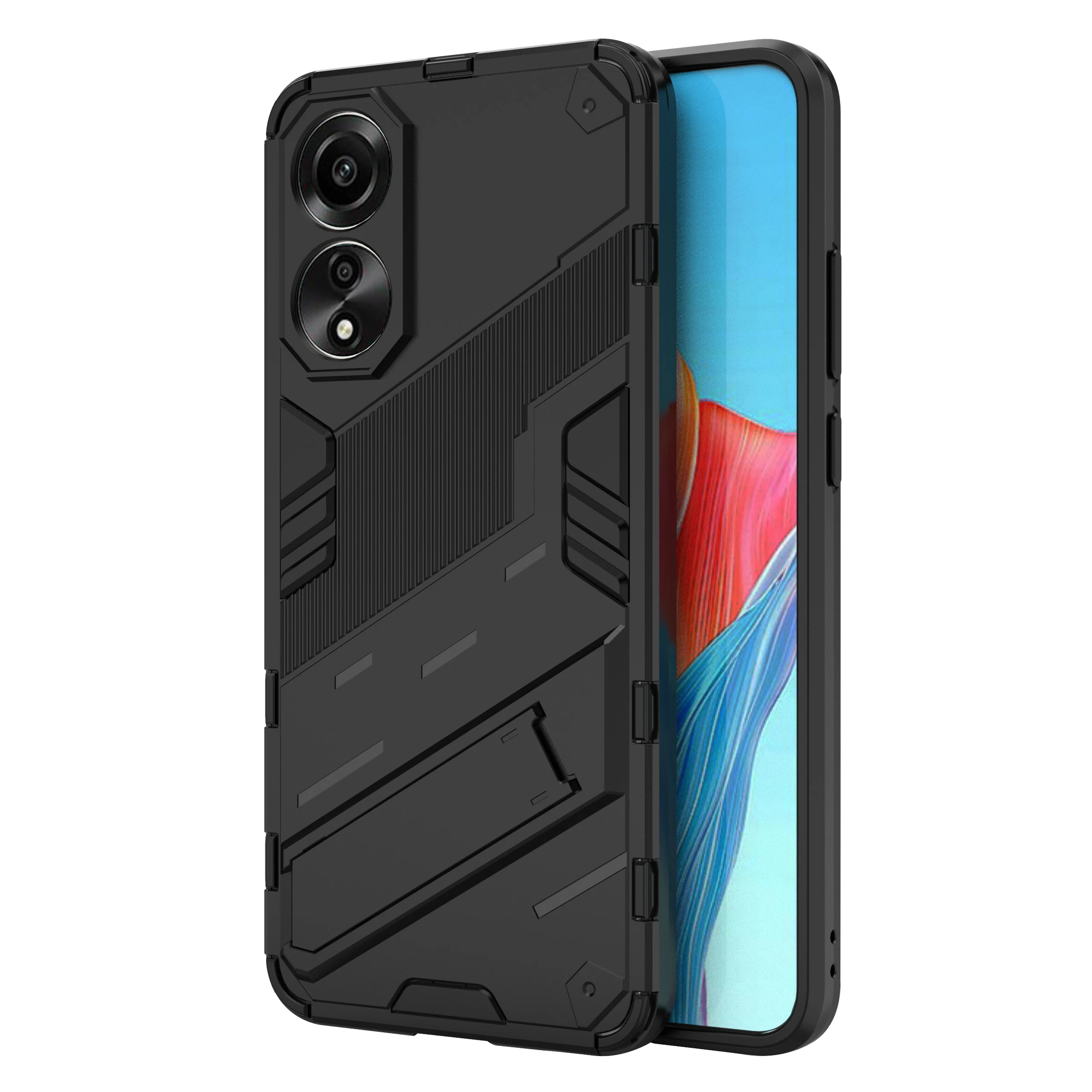 

For Oppo A78 4G Case PC+TPU Kickstand Drop-proof Phone Cover - Black