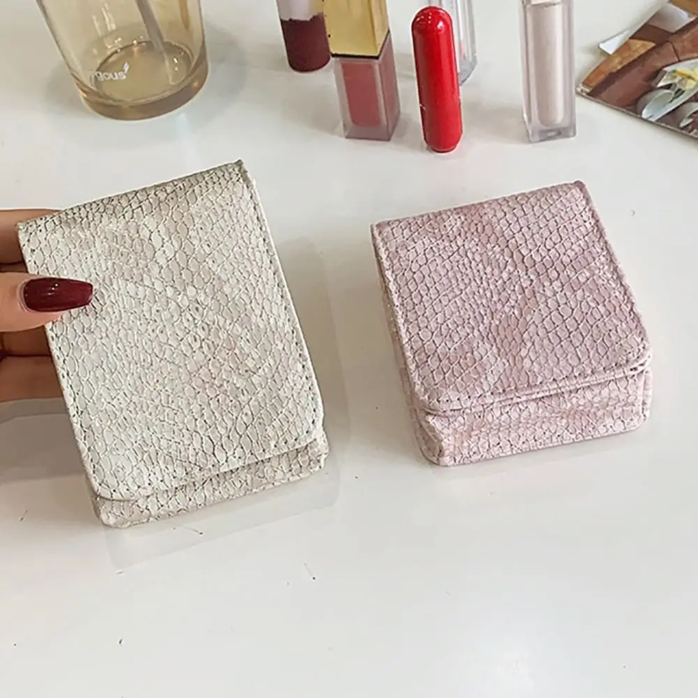 Durable PU Leather Lipstick Bag With Mirror Mini Lipstick Pouch Snap Button Lipstick Protective Cover