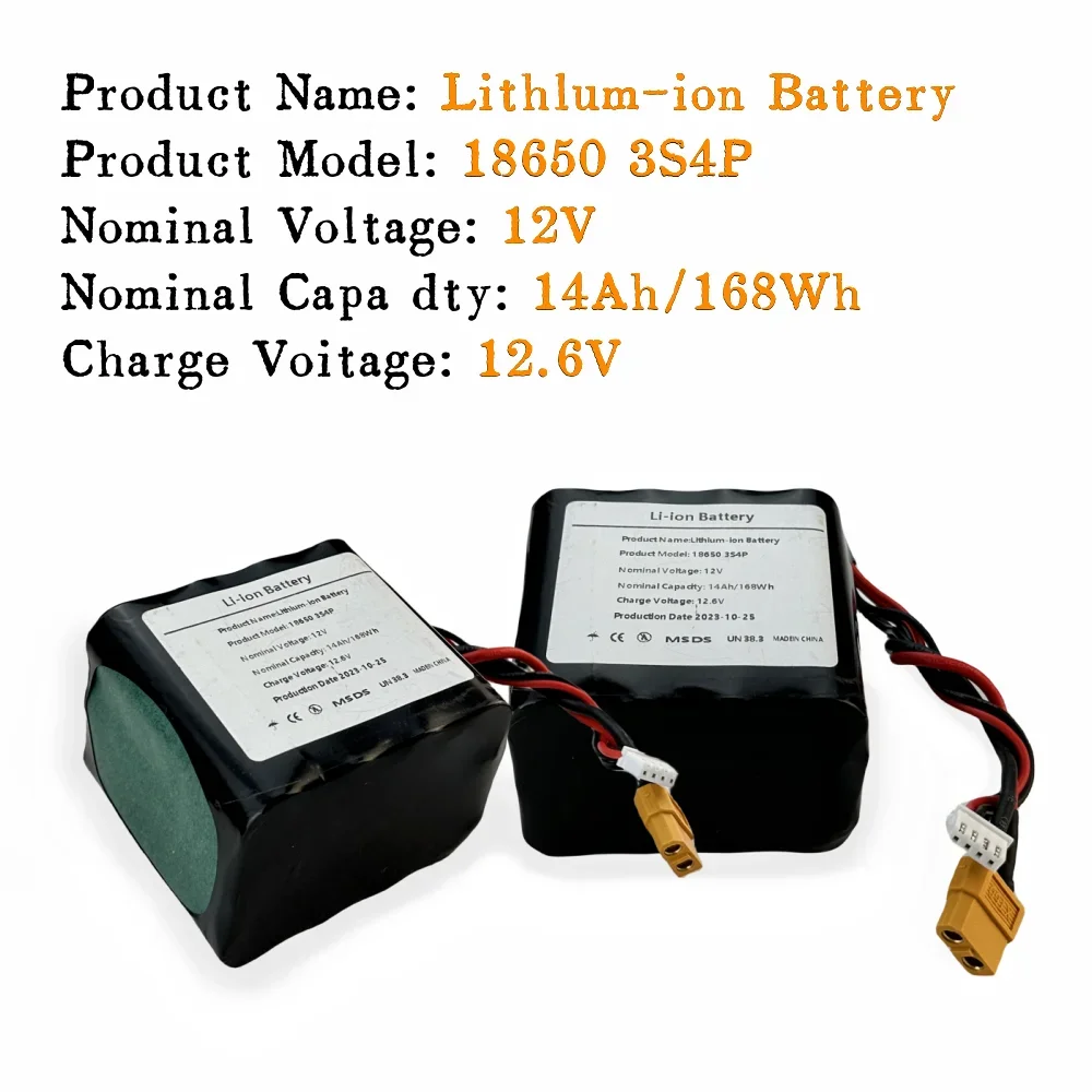 High Capacity UAV Battery 18650 3S4P 12V 14Ah Rechargeable Li-ion Battery Pack for Various RC Airplane Quadrotor XH2.54-4P XT60