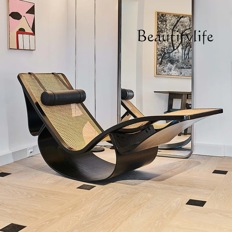 

Nordic design courtyard minimalist rocking chair Medieval style homestay rattan single chair villa light luxury