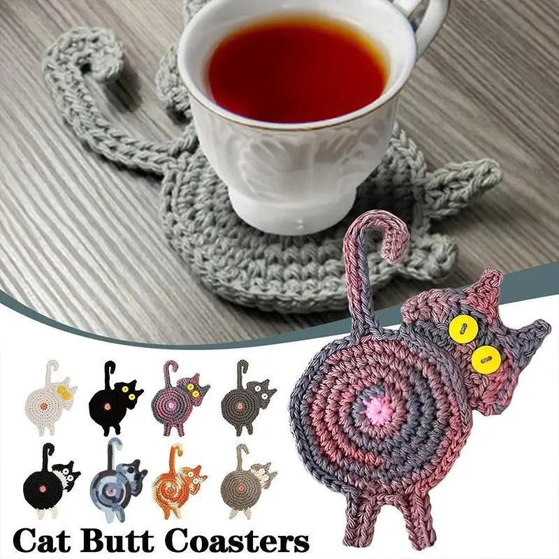 2026 Cat Butt Shape Coast Cup Cloth Coaster Slip Insulation Pad Mat Hot Drink Holder Mug Stand Home Table Decor