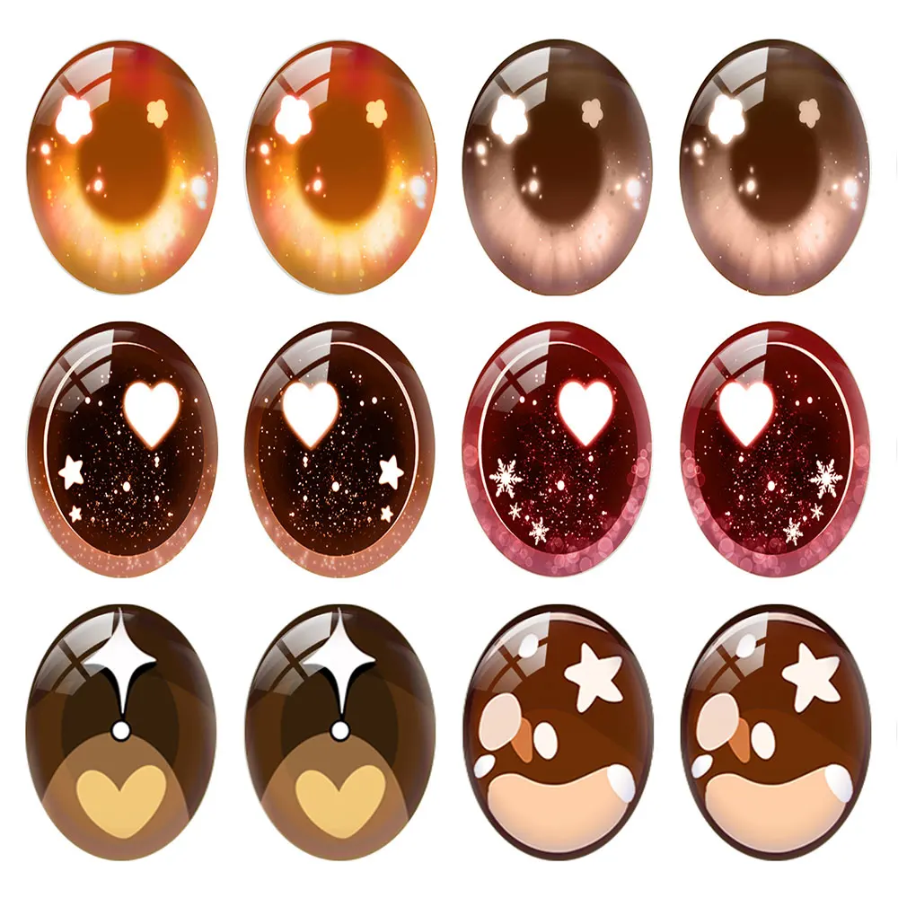 

5pairs/lot Oval Cute Cartoon Doll Brown Star Crystal Eye Pupils Photo Glass Cabochon Flatback Demo Cameo Diy Jewelry Making