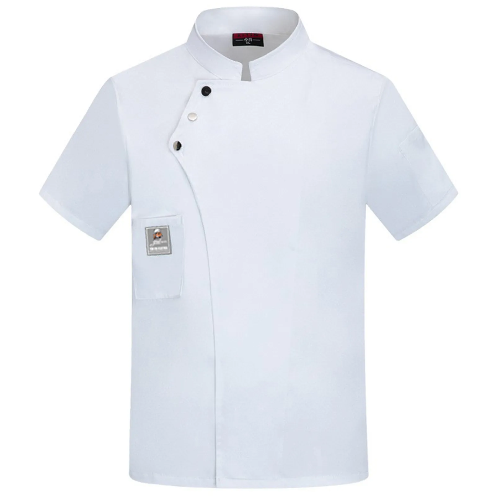 ชุดเชฟแขนสั้นร้านอาหาร Chef ห้องครัวชุดทํางาน Solid Stand Collar Single-Breasted Catering Service Uniforms