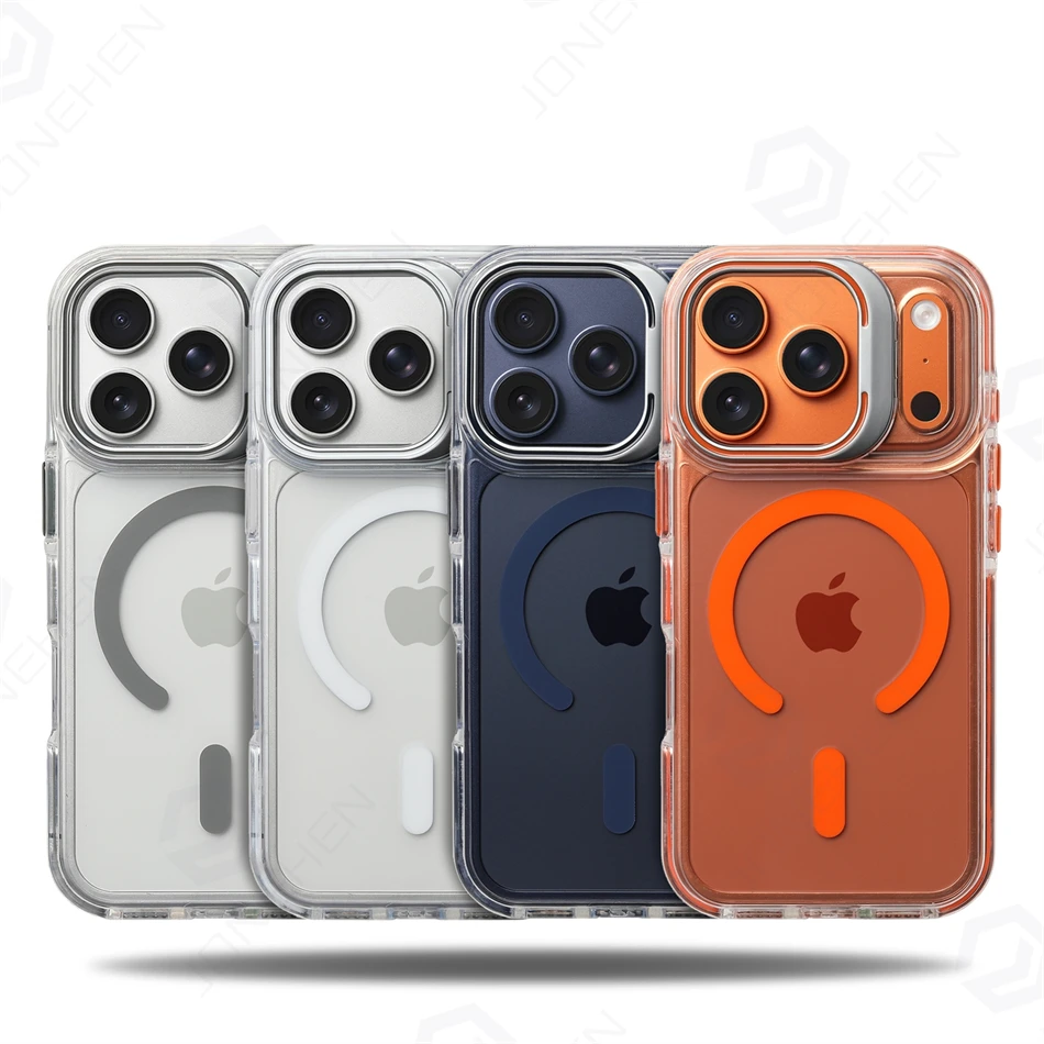 Magnetyczne przezroczyste etui Magsafe Hit Frame do iPhone Air 17 18 Pro Max 16 15 14 Pro z metalowym uchwytem i podstawką, odporne na upadki. — zdjęcie produktu 3