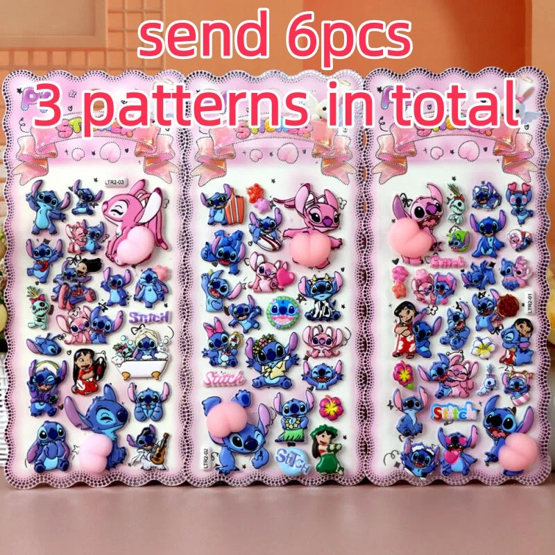 

Набор из 6 3D-наклеек «Аниме Лило и Стич»: Ангел Лило, персиковые объемные стикеры-пупсышки для декора телефона, снятия стресса, подарок