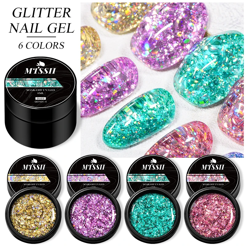 Mtssii 8ml Macaron Sequins Gel Nail Polish Glitter Irregular Shaped Sparkling Soak Off UV LED Nail Art DIY Design Varnishes