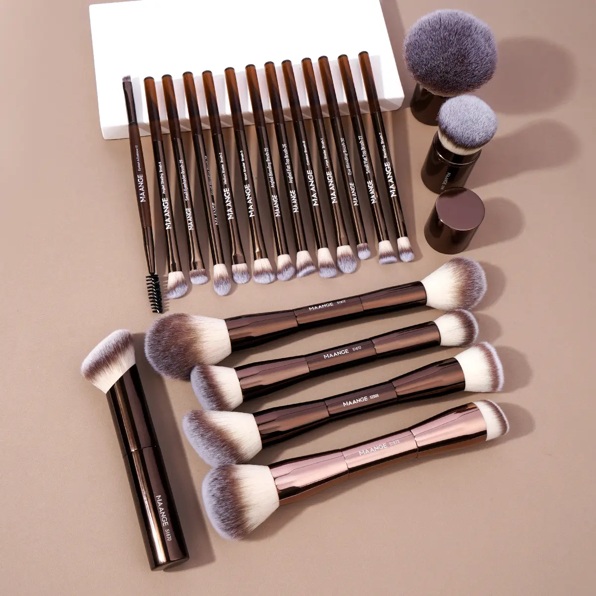 Maange 20 pçs/set pro pincéis de maquiagem dupla terminou fundação corretivos blush sombras de olho escova para mistura de pó creme líquido