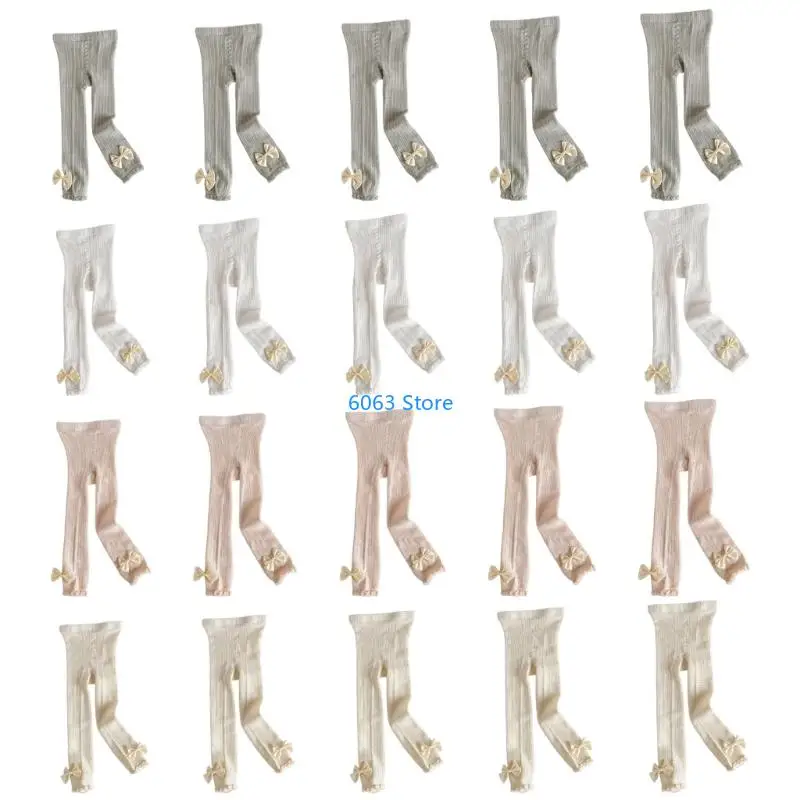 

Breathable Baby Cropped Pants Bowknot Detail Tights Kids Solid Color Elastic Leggings for Daily Wear and Party