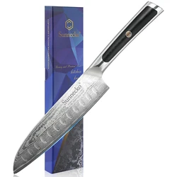 Sunnecko Japanese Chef 7'' Inch Santoku vg10 Damascus Steel 73 Layers Blade Slicing Splitting Meat Fish Cooking Accessory