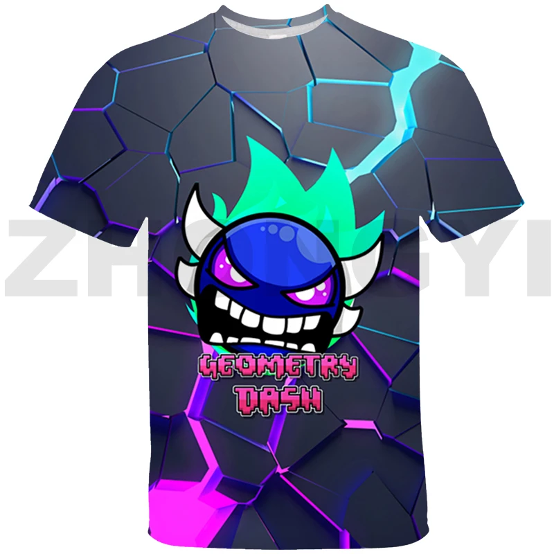 Children Fashion Angry Geometry Dash Game 3D T-Shirt Boys Girls Casual T Shirts Mens Cool Clothing Tops Oversized T Shirt Tees